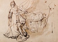 Rembrandt Harmensz. van Rijn: Holofernes' Head Being Put into the Bag