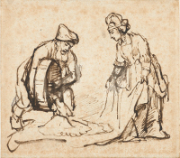 Rembrandt Harmensz. van Rijn: Boaz pouring Six Measures of Barley into Ruth's veil