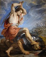 painting by Rubens: David kills Goliath
