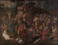 Lucas van Leyden: Moses and the Israelites use water from the rock
