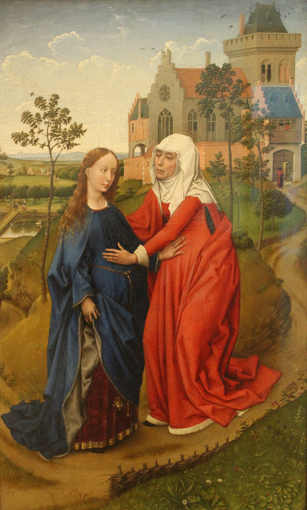 Rogier van der Weyden (1399-1464): Marias gjesting hos Elisabeth (1443), Museum der bildenen Künste i Leipzig